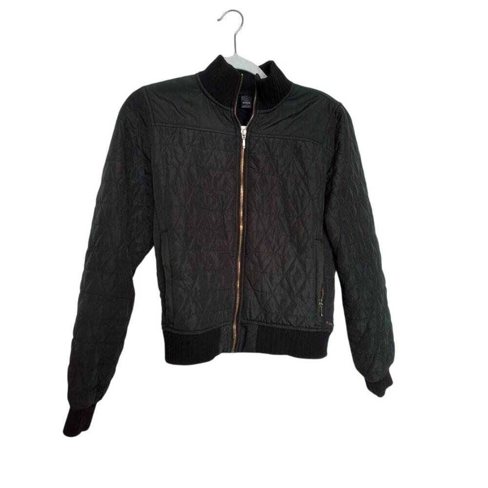 prAna Women’s Quilted Bomber Jacket Black Small Full Zip Padded